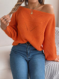Chevron Knit One Shoulder Batwing Sweater - orange
