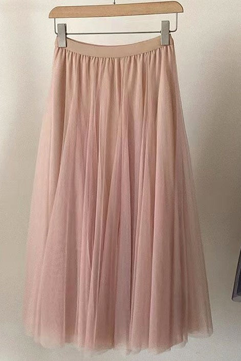 Airy Pleated Tulle Skirt In Twenty Colorways - Blush