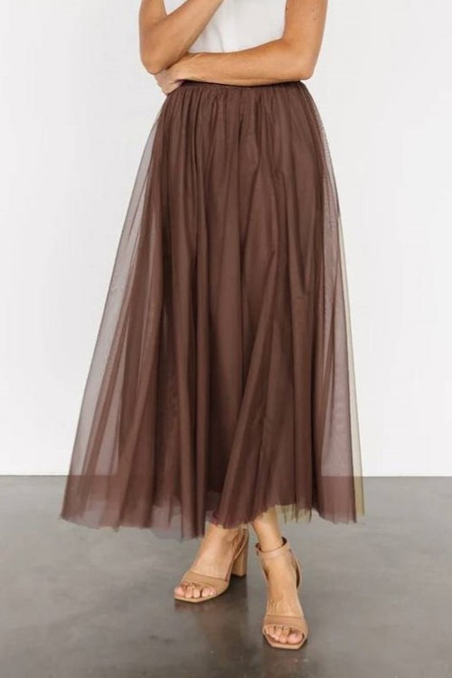 Airy Pleated Tulle Skirt In Twenty Colorways - Coffee