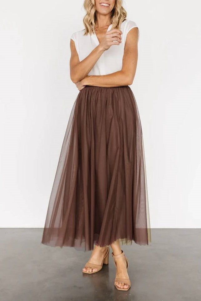 Airy Pleated Tulle Skirt In Twenty Colorways - Coffee - 2