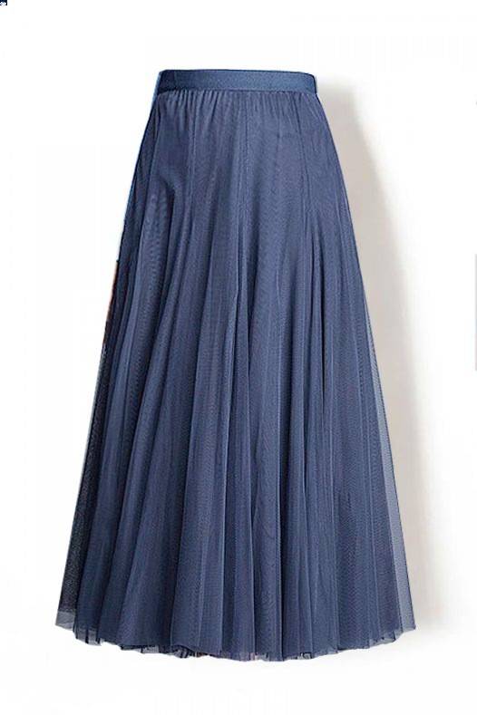 Airy Pleated Tulle Skirt In Twenty Colorways - DKBlue