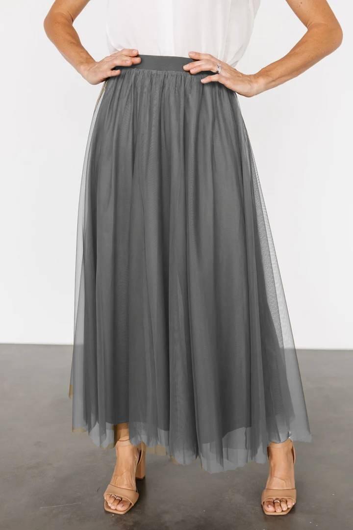Airy Pleated Tulle Skirt In Twenty Colorways - Grey - 1