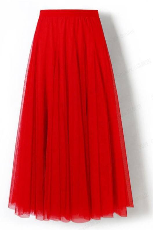 Airy Pleated Tulle Skirt In Twenty Colorways - Red