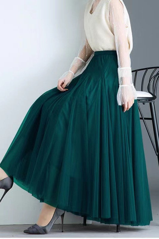 Airy Pleated Tulle Skirt In Twenty Colorways - forest