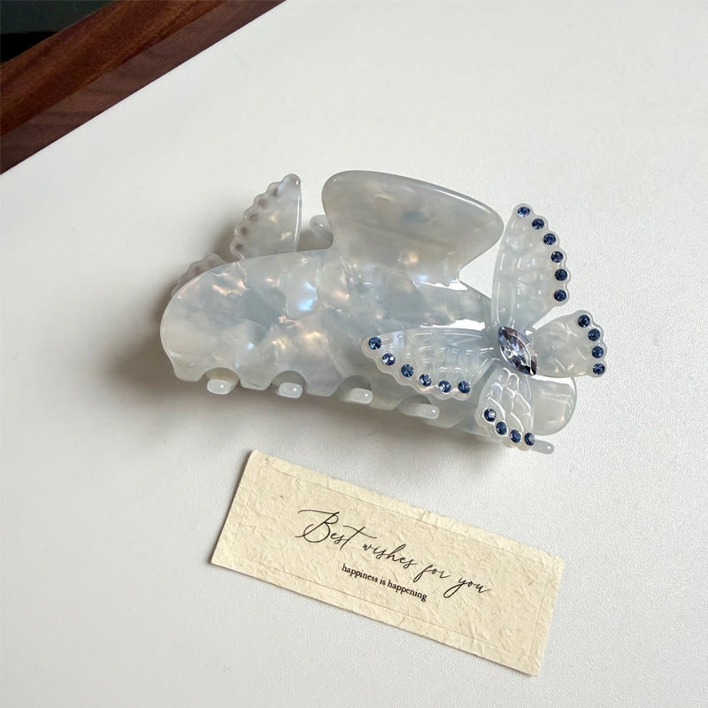 Butterfly Accent Marbled Hair Claw Clip - Blue