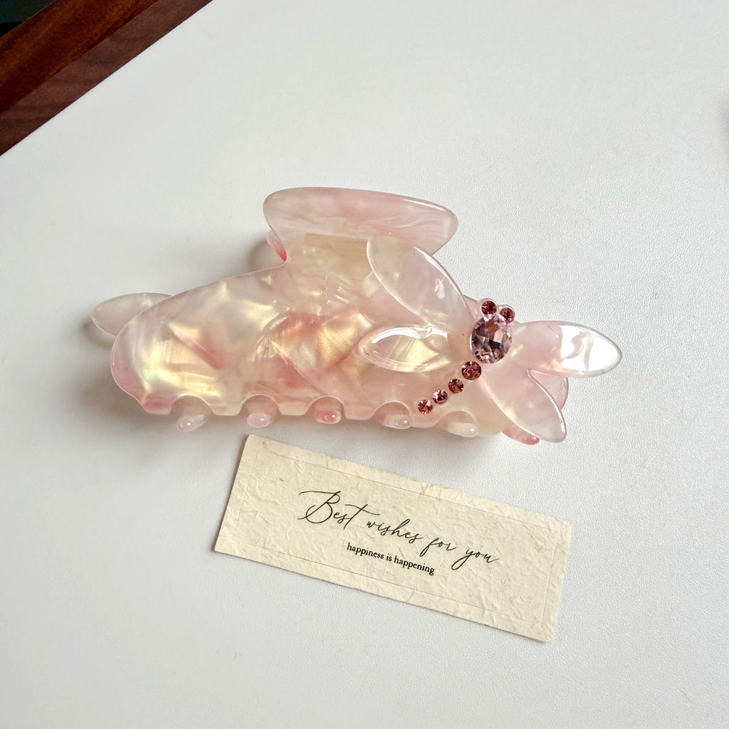 Butterfly Accent Marbled Hair Claw Clip - Pink