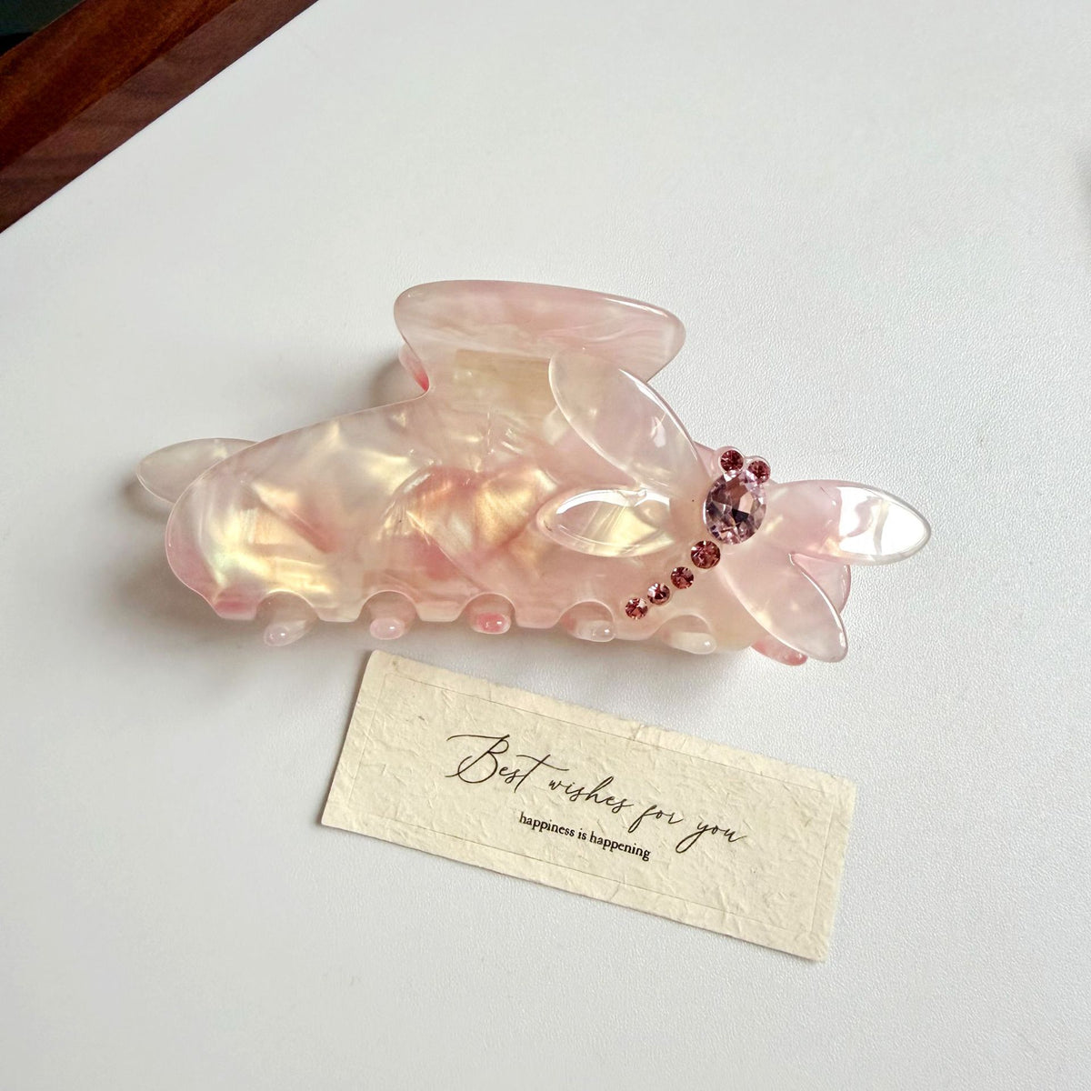 Butterfly Accent Marbled Hair Claw Clip - Pink