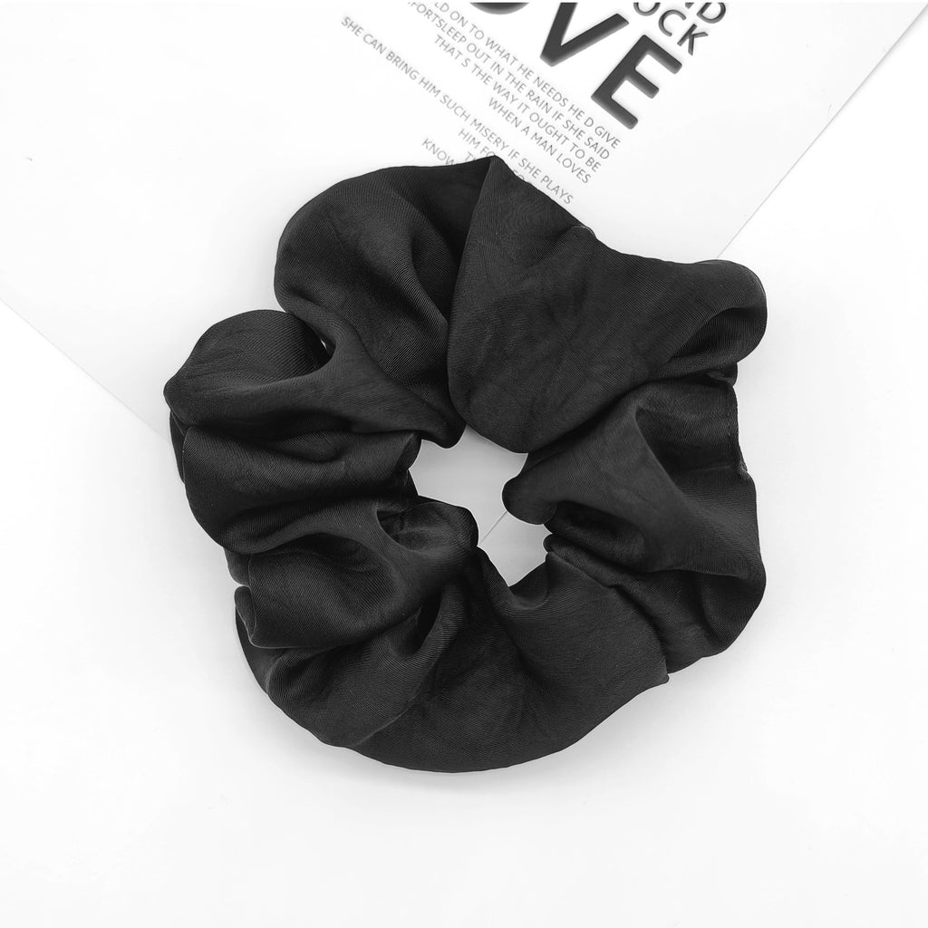 Embossed Satin Puff Hair Scrunchie - Black