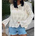 Pointelle Knit Split Hem Beach Cover Up - Beige