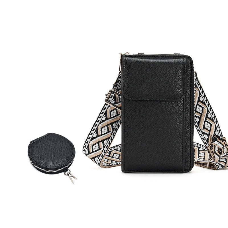 Pebbled Phone Crossbody Bag Coin Purse Set - Black