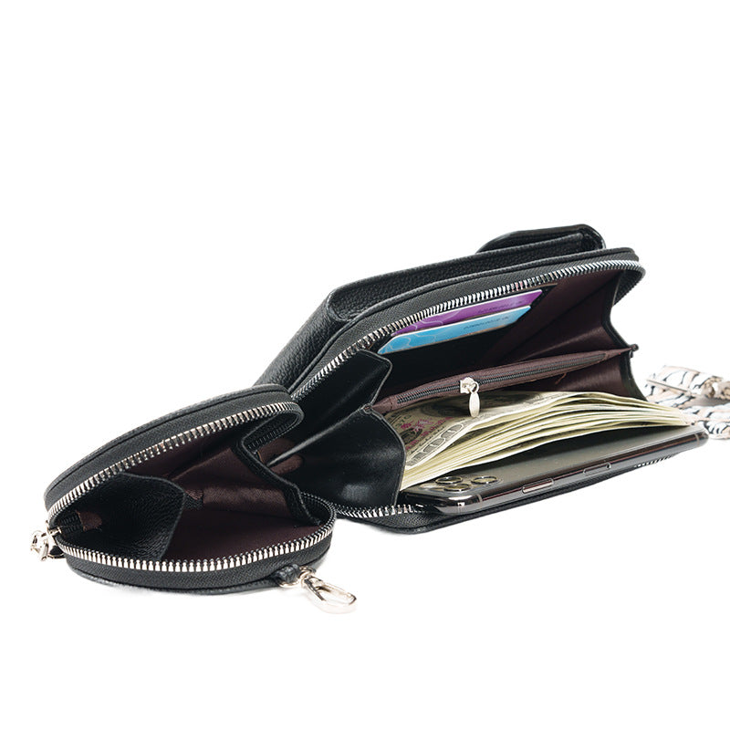 Pebbled Phone Crossbody Bag Coin Purse Set - Black - 1
