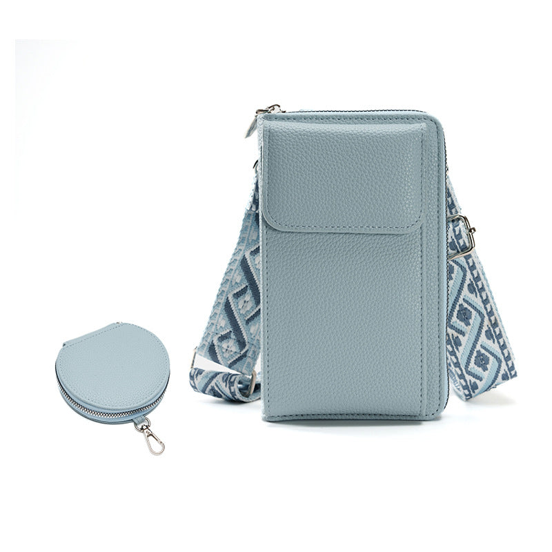 Pebbled Phone Crossbody Bag Coin Purse Set - Blue