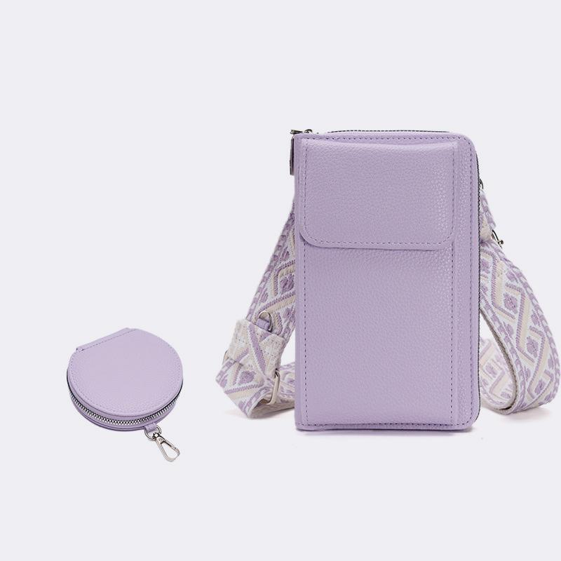 Pebbled Phone Crossbody Bag Coin Purse Set - Purple