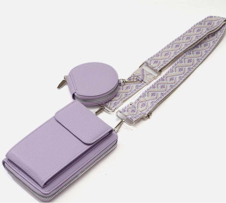 Pebbled Phone Crossbody Bag Coin Purse Set - Purple - 2