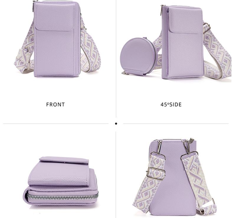 Pebbled Phone Crossbody Bag Coin Purse Set - Purple - 5
