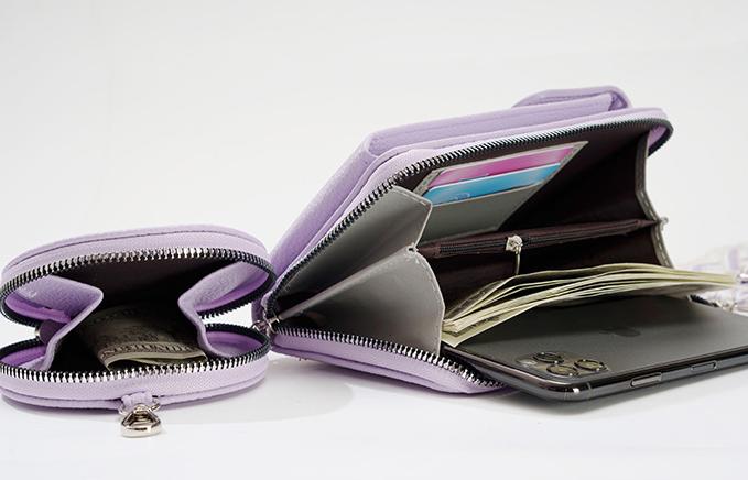 Pebbled Phone Crossbody Bag Coin Purse Set - Purple - 6