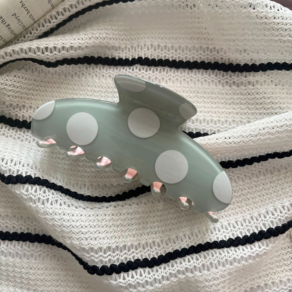 Large Matte Polka Dot Hair Claw Clip - Green
