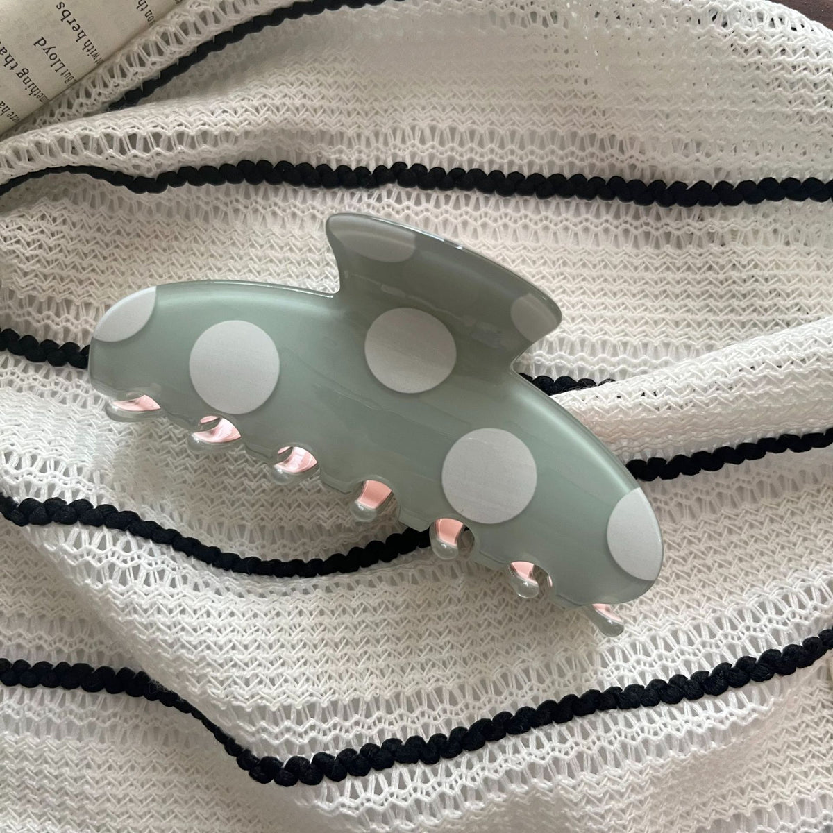 Large Matte Polka Dot Hair Claw Clip - Green