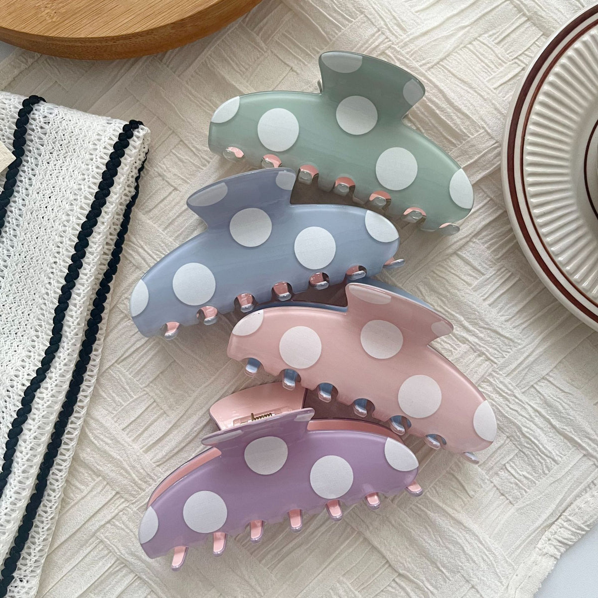 Large Matte Polka Dot Hair Claw Clip - view 2