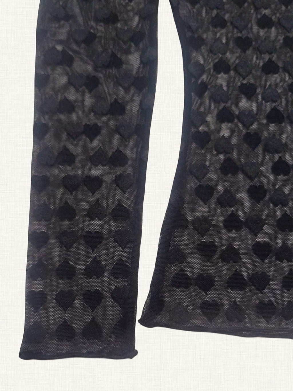 Long Sleeve Sheer Flocked Mesh Layering Top - HBlack - 2