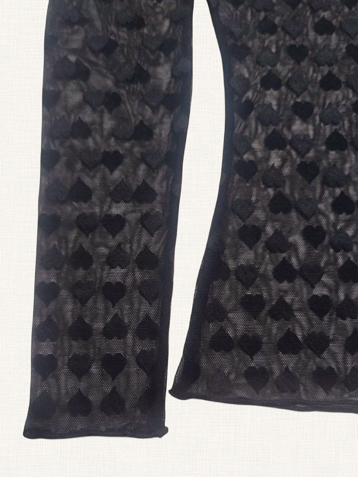 Long Sleeve Sheer Flocked Mesh Layering Top - HBlack - 2