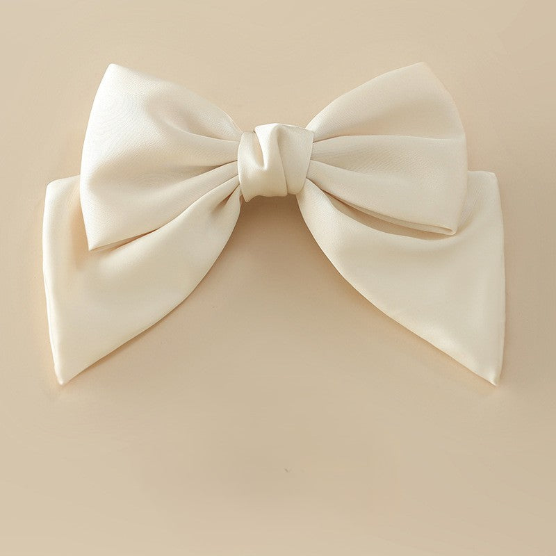 Tailored Satin Bow Hair Barrette - Beige