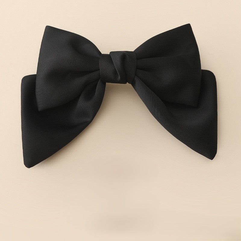 Tailored Satin Bow Hair Barrette - Black