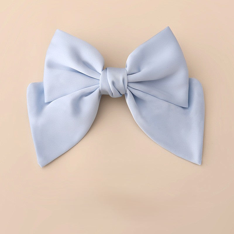 Tailored Satin Bow Hair Barrette - Blue