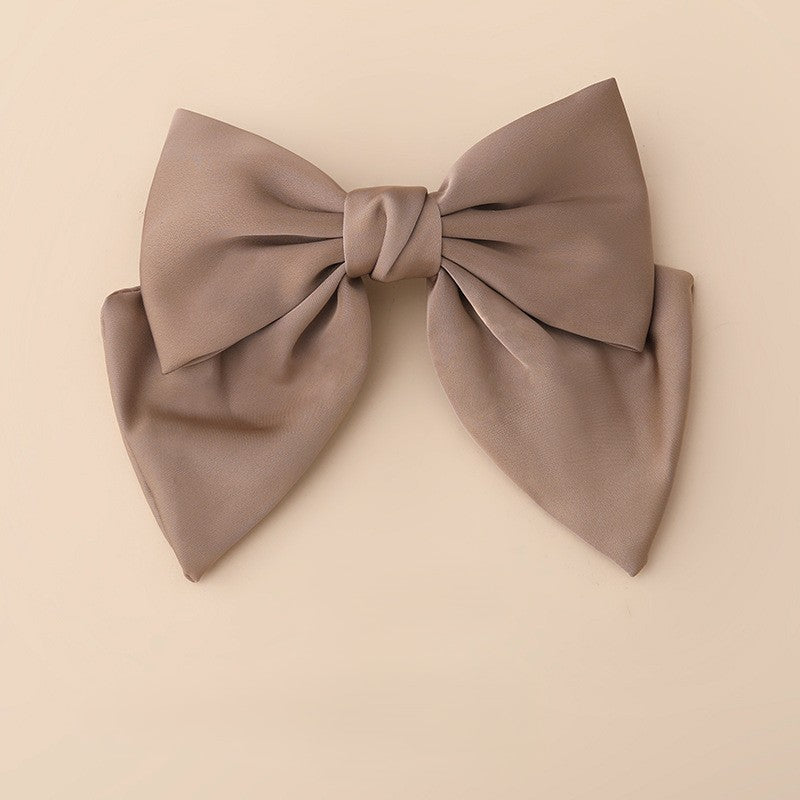 Tailored Satin Bow Hair Barrette - Coffee