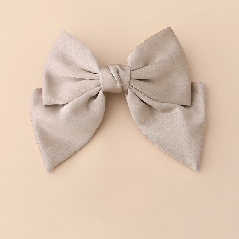 Tailored Satin Bow Hair Barrette - Grey