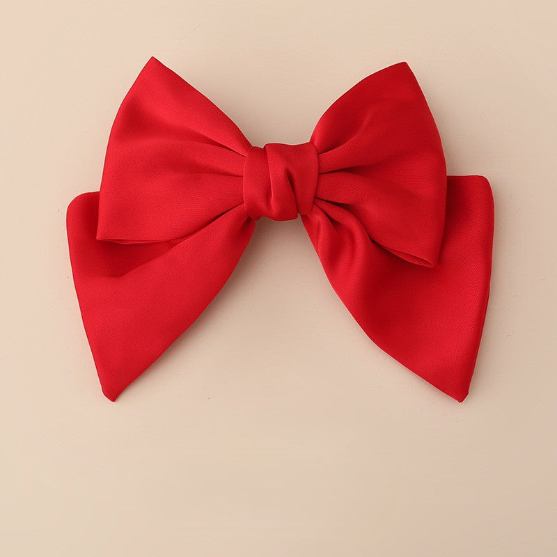 Tailored Satin Bow Hair Barrette - Red