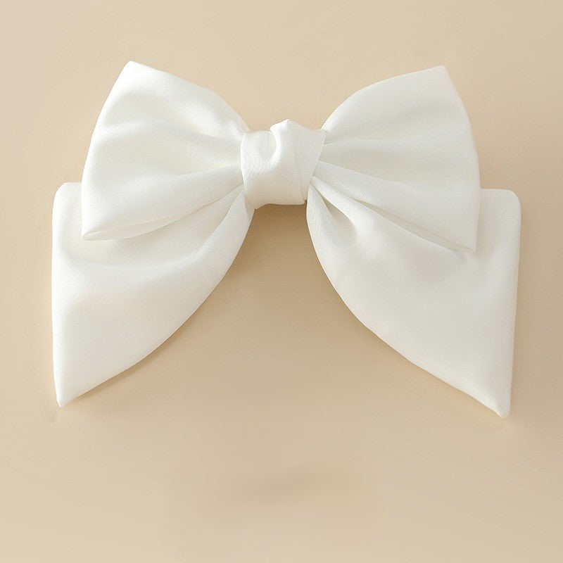 Tailored Satin Bow Hair Barrette - White