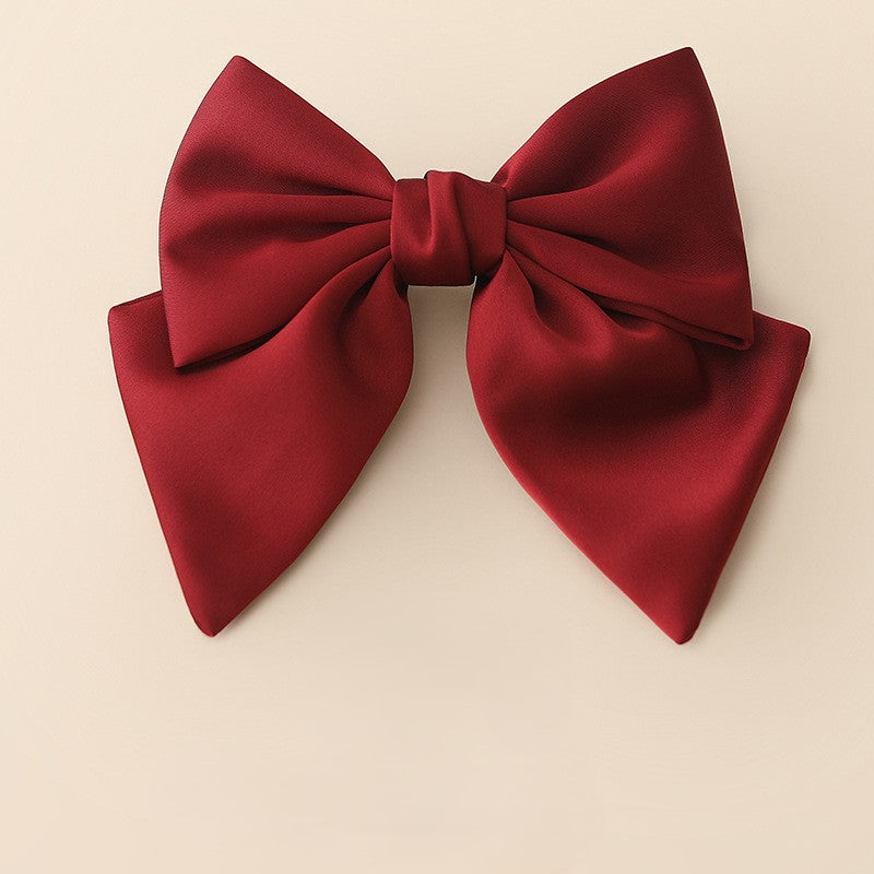 Tailored Satin Bow Hair Barrette - WineRed