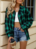 Oversized Check Shirt With Flap Pockets - Green