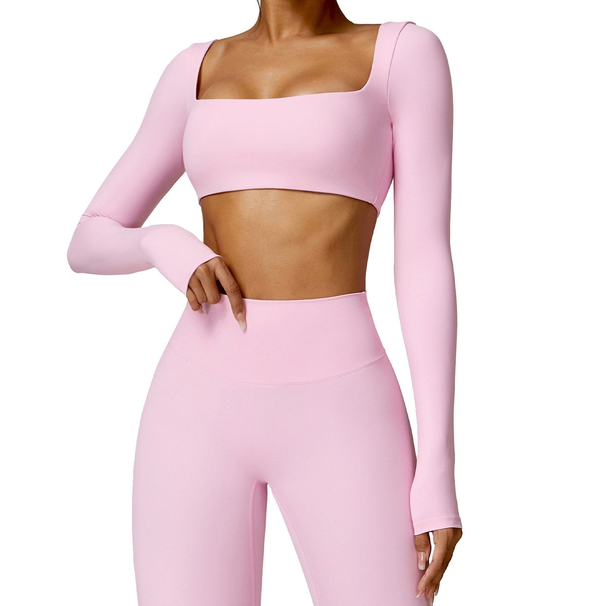 Padded Square Neck Cropped Long Sleeve Gym Top
