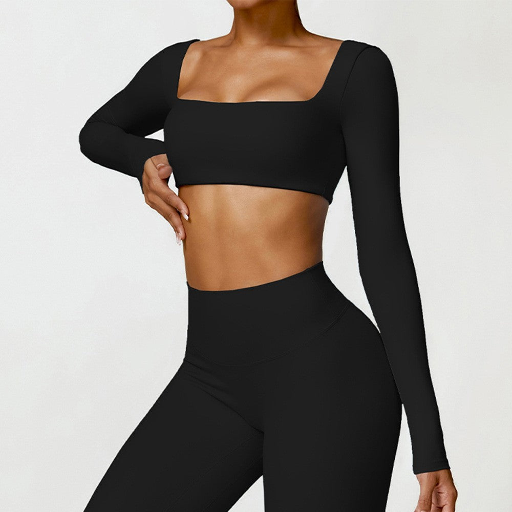 Padded Square Neck Cropped Long Sleeve Gym Top