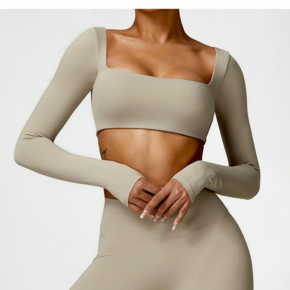 Padded Square Neck Cropped Long Sleeve Gym Top