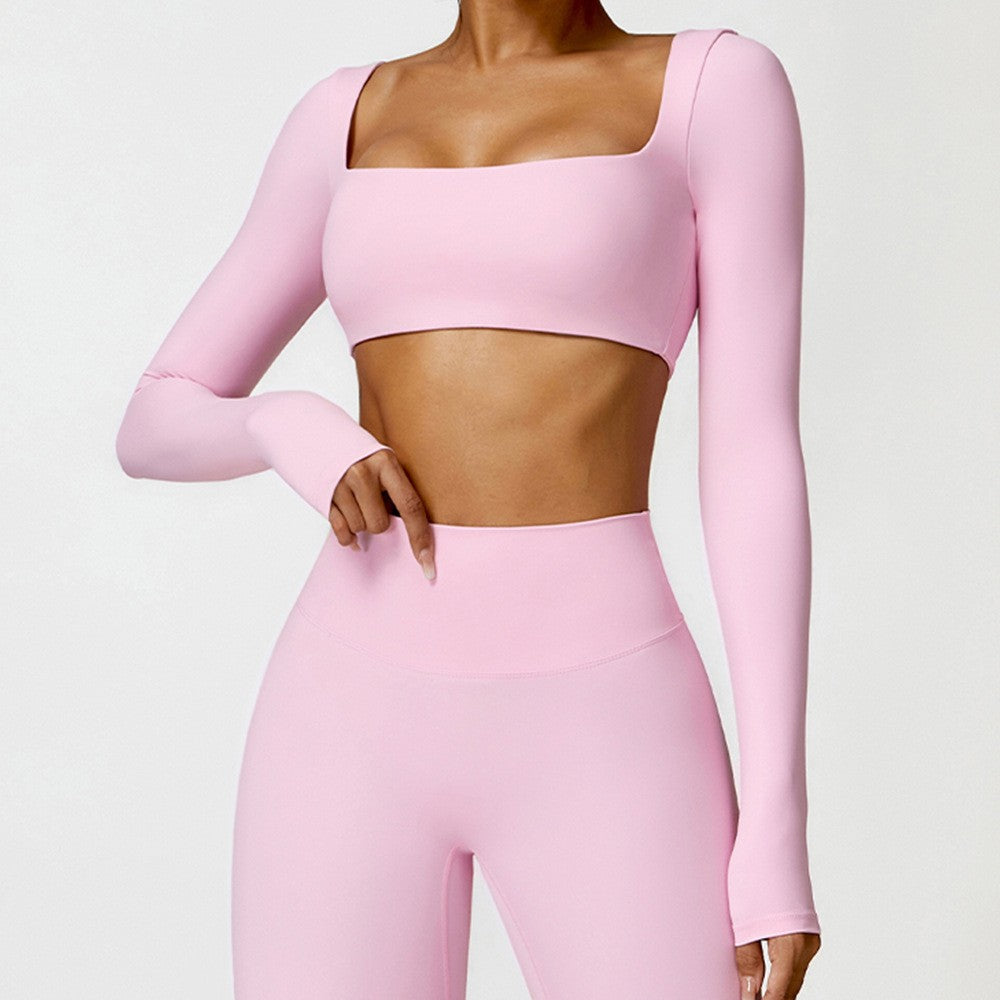 Padded Square Neck Cropped Long Sleeve Gym Top