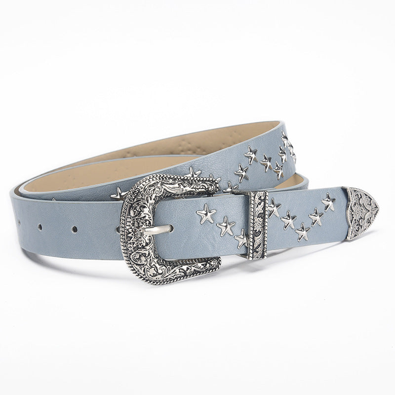 Western Star Studded Faux Leather Belt - Blue
