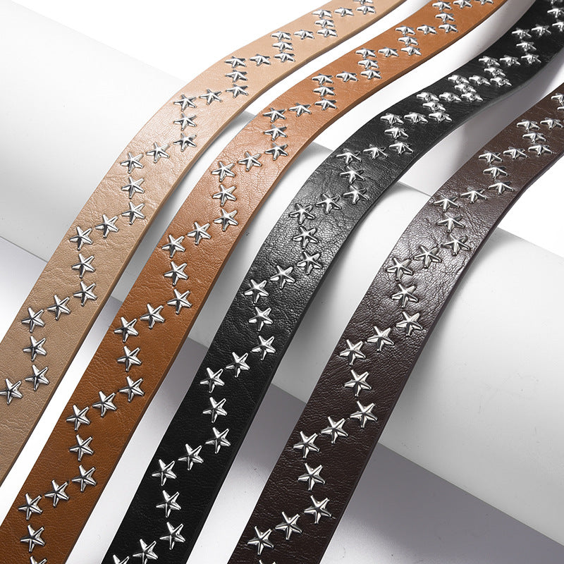 Western Star Studded Faux Leather Belt - White - 2