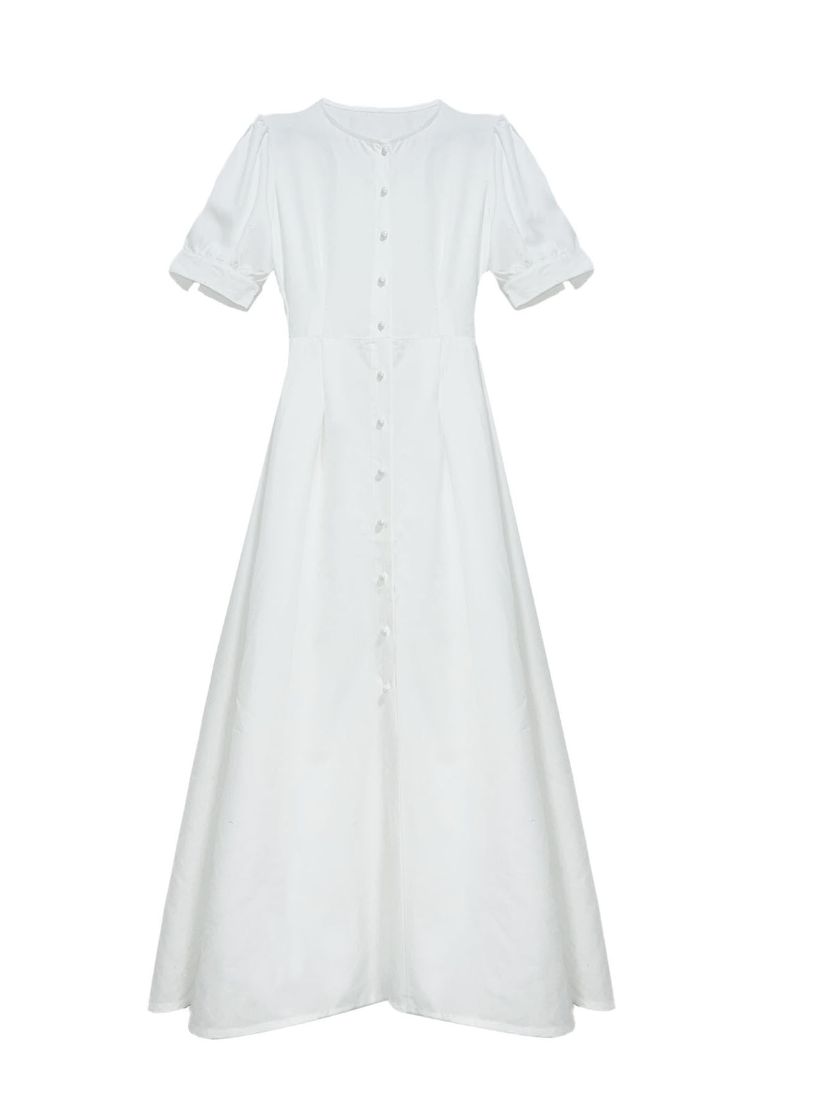 Puff Sleeve Button Down Maxi Dress - White