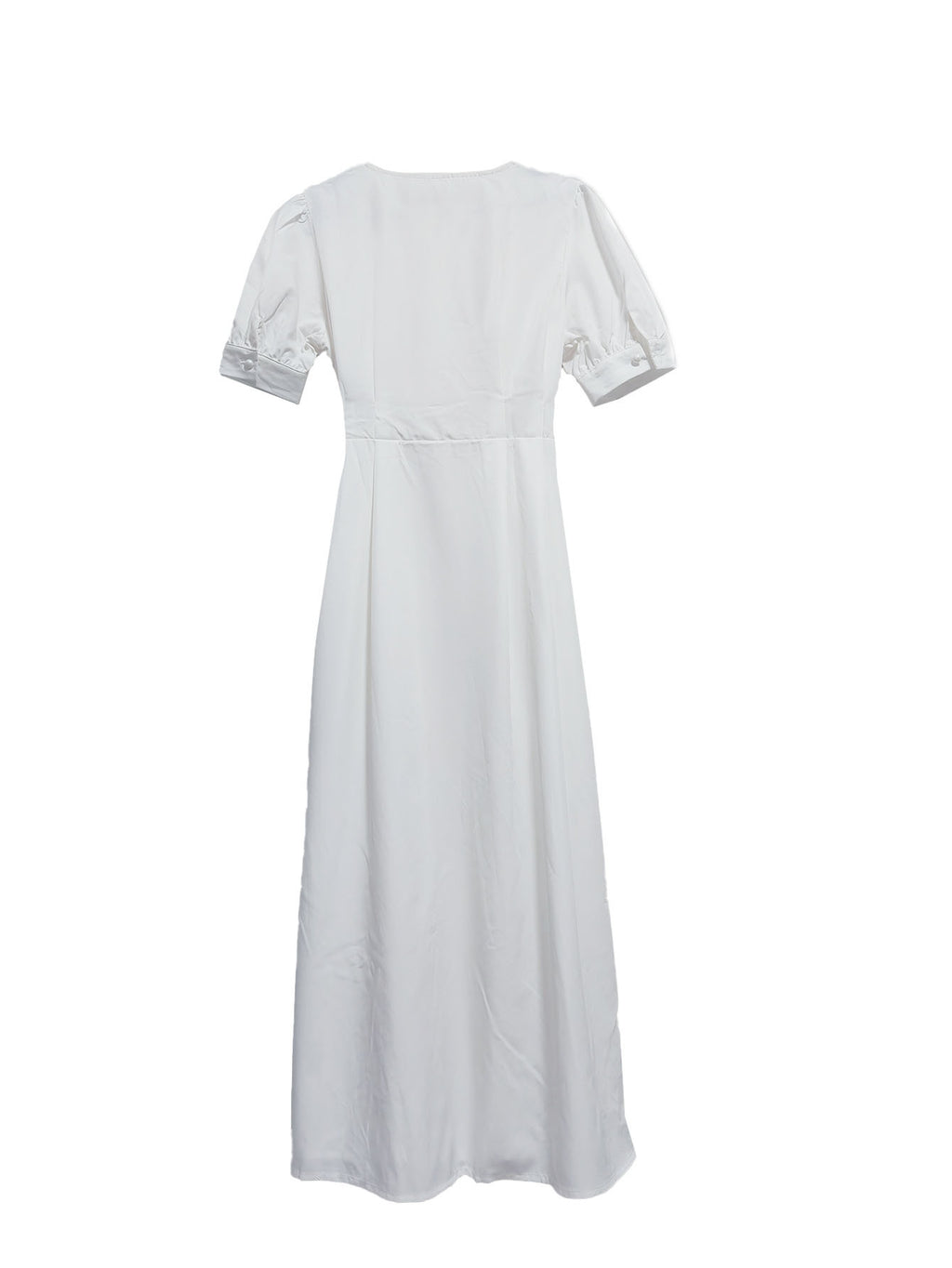 Puff Sleeve Button Down Maxi Dress - White - 1