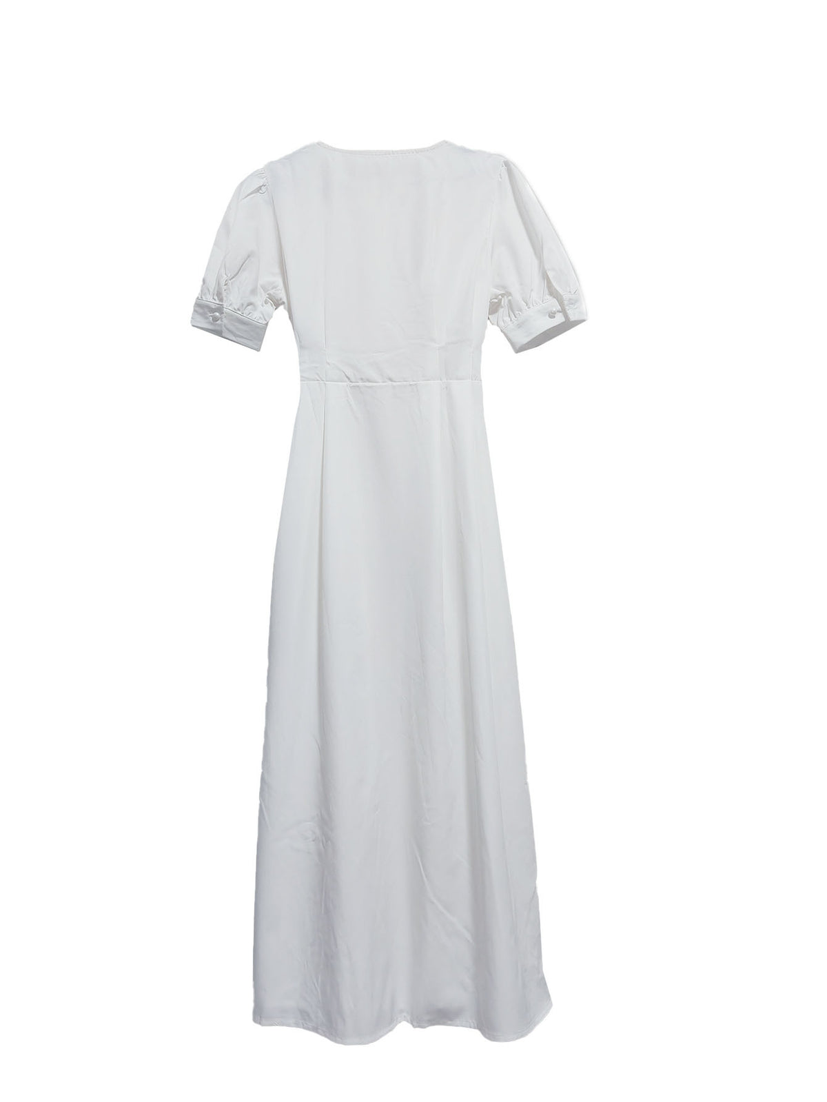 Puff Sleeve Button Down Maxi Dress - White - 1