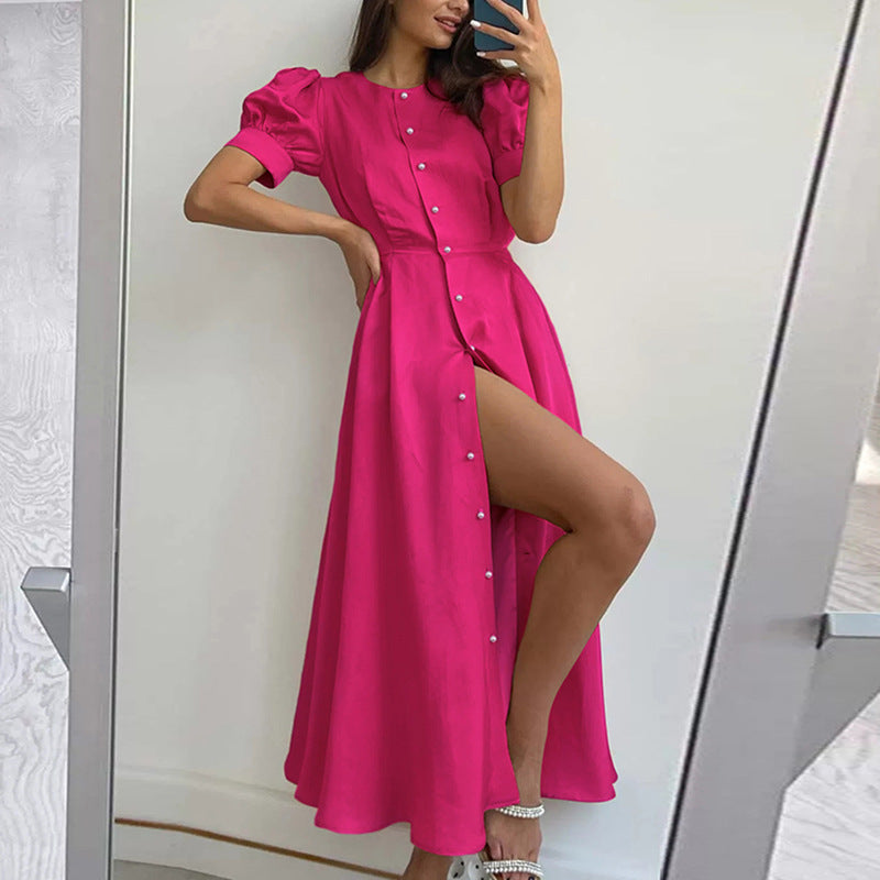 Puff Sleeve Button Down Maxi Dress