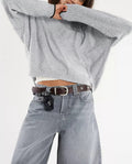 Boat Neck Exposed Seam Relaxed Sweater - Grey