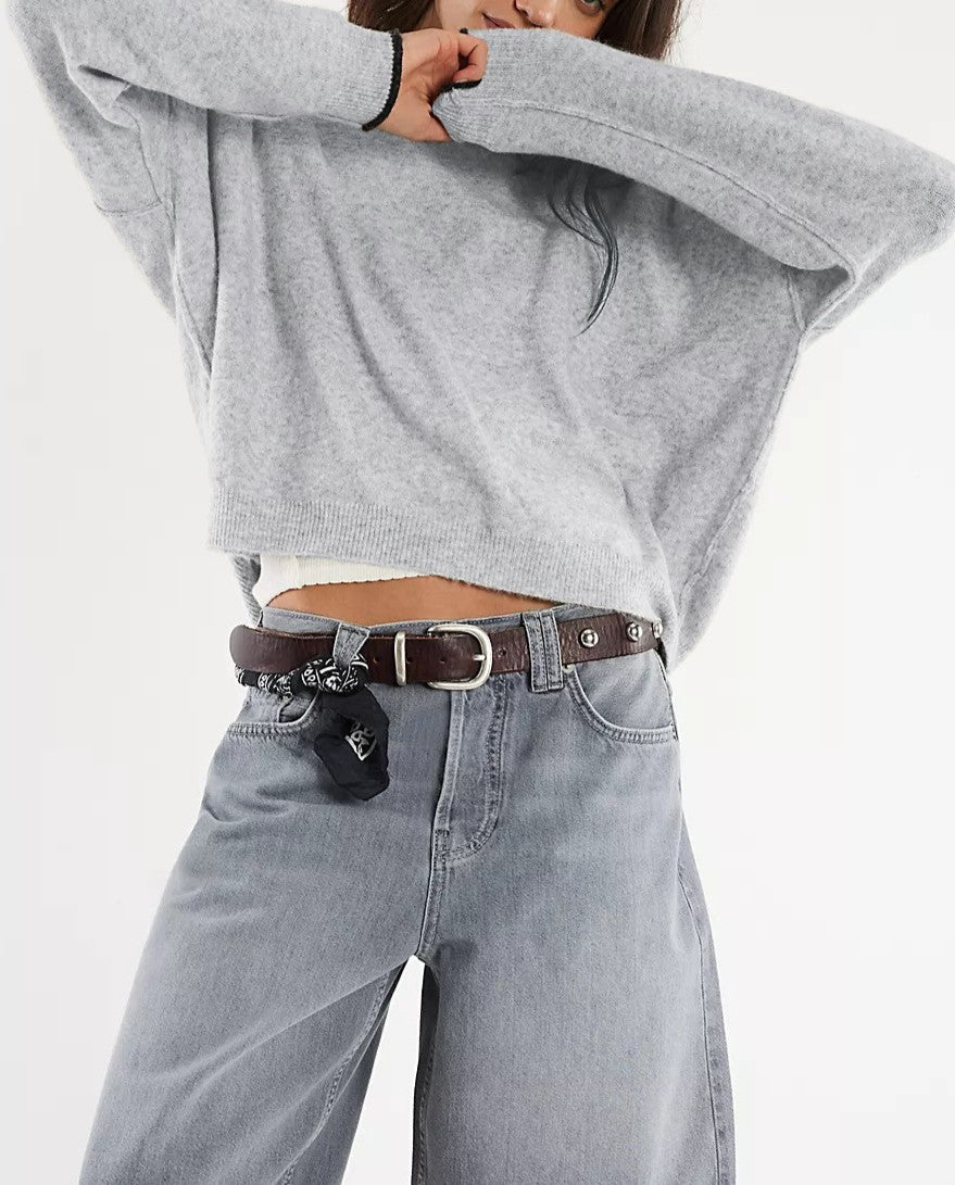 Boat Neck Exposed Seam Relaxed Sweater - Grey