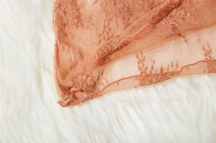 Delicate Floral Lace Mesh Top - Rust - 2