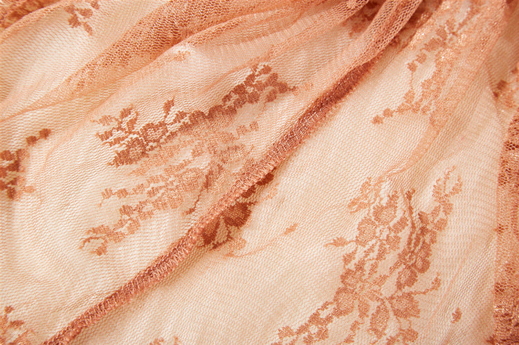 Delicate Floral Lace Mesh Top - Rust - 3