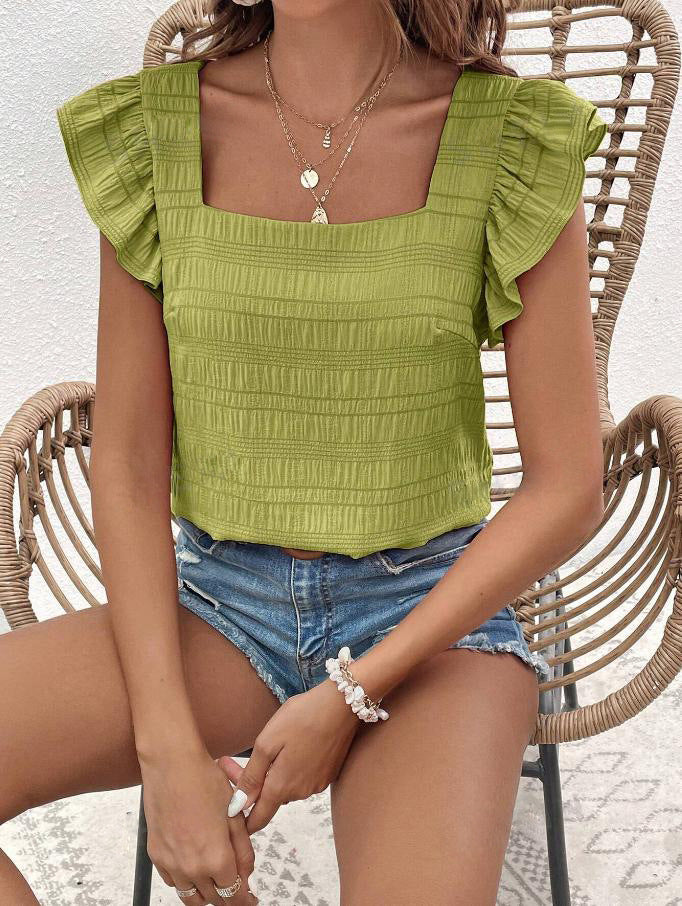 Flutter Sleeve Square Neck Textured Blouse