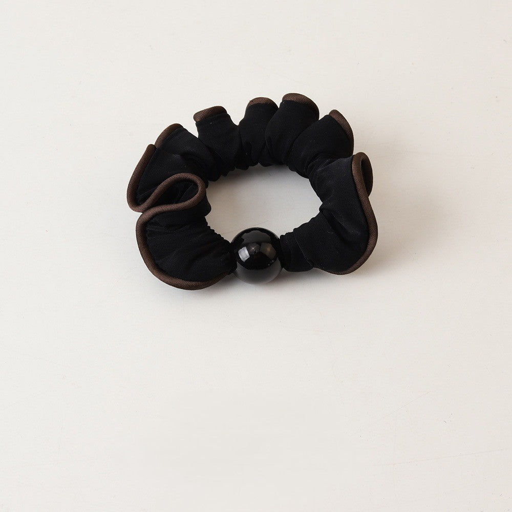 Beaded Satin Hair Scrunchie - Black